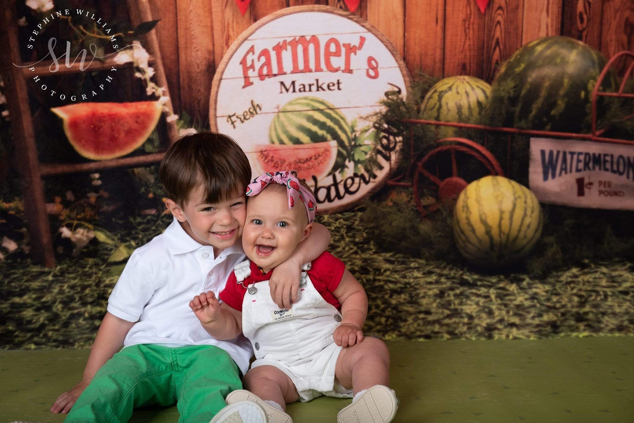 Kate Sunset Fence With Watermelons Children Backdrop for Photography Designed by Stephanie Gabbard