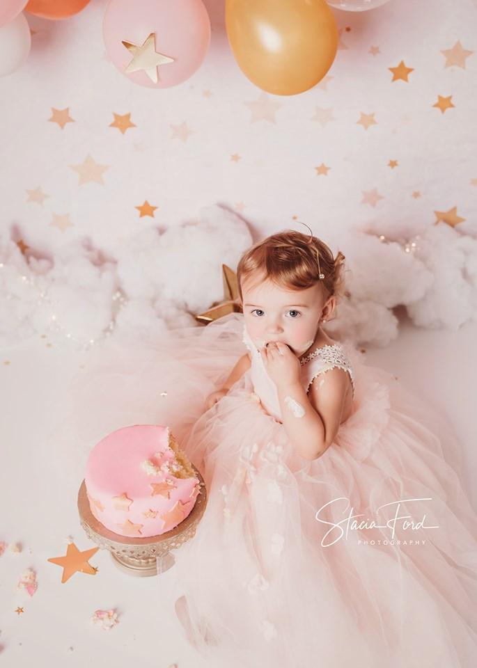Kate Golden Stars Pink Birthday Backdrop for Children Photography Designed by JFCC