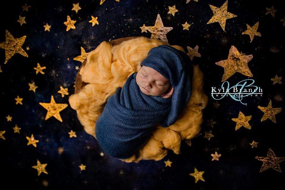 Kate Night Sky with Gold Stars Children Birthday Backdrop for Photography Designed by Mandy Ringe Photography