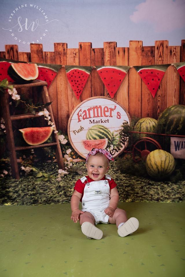 Kate Sunset Fence With Watermelons Children Backdrop for Photography Designed by Stephanie Gabbard
