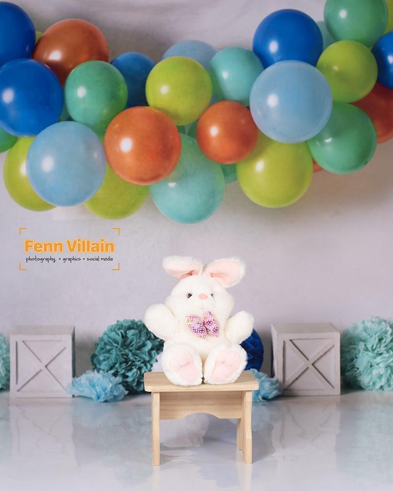 Kate Blue Orange Green Birthday Balloons Backdrop for Photography Designed By Mandy Ringe Photography