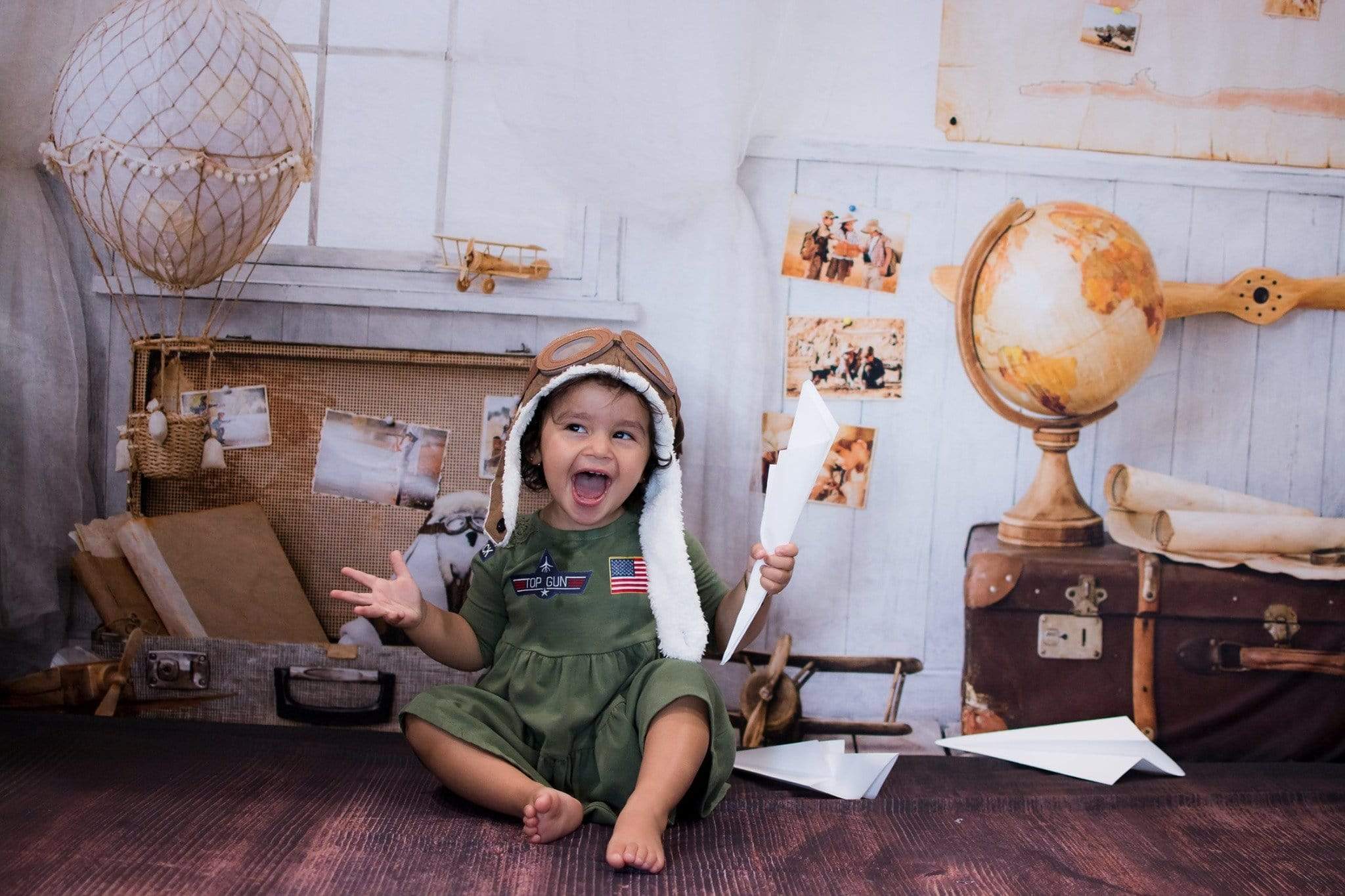 Kate Travel Around the World Adventurer Children Pilot Backdrop Back to school - Kate Backdrop AU