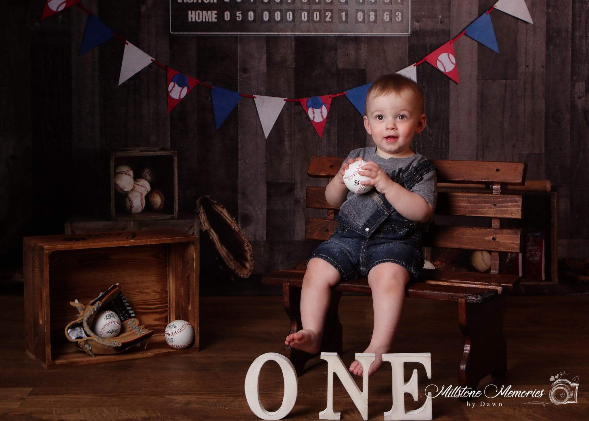 Kate Vintage Baseball with Scoreboard Sport Backdrop for Photography Designed By Mandy Ringe Photography