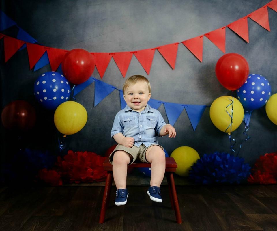 Kate Primary Party with Balloons Backdrop for Children Photography Designed By Tyna Renner - Kate Backdrop AU