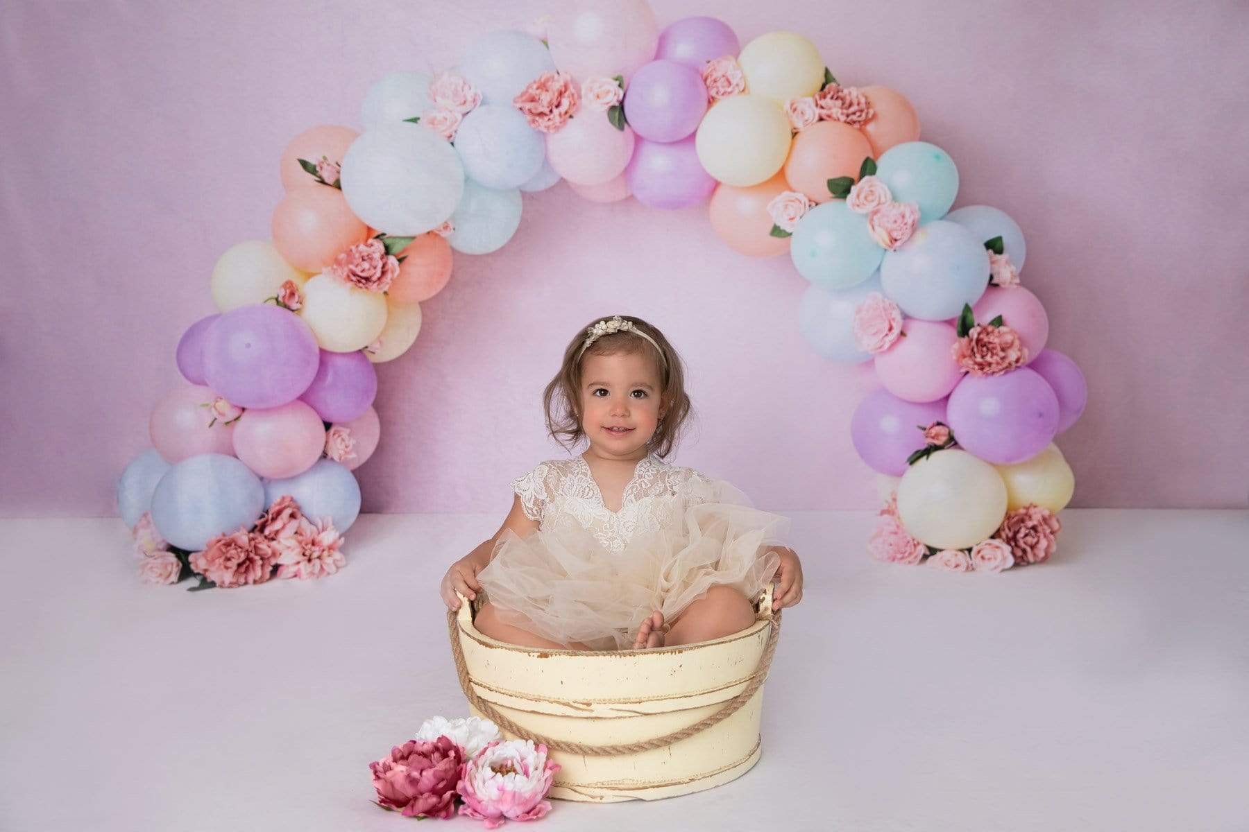 Kate Spring Balloons Rainbow with Flowers for Children Backdrop for Photography Designed by Kerry Anderson - Kate Backdrop AU