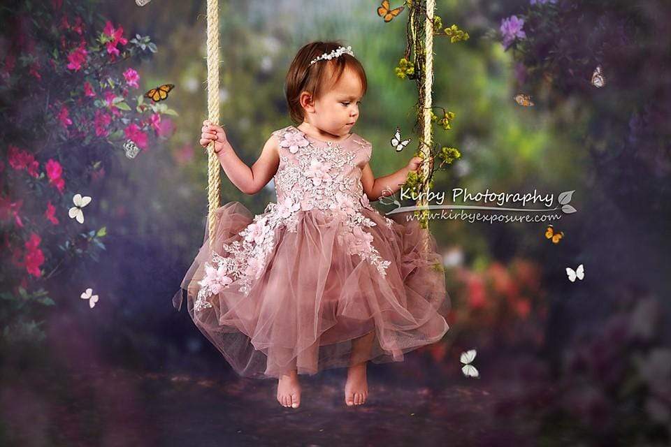 Kate Pink Floral Garden Fairy Lights spring Backdrop for Photography Designed by Pine Park Collection