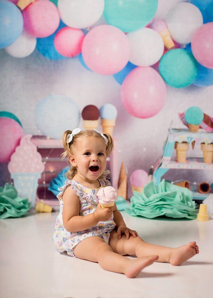 Kate Ice Cream with Balloons Children Backdrop for Photography Designed by Megan Leigh Photography - Kate Backdrop AU
