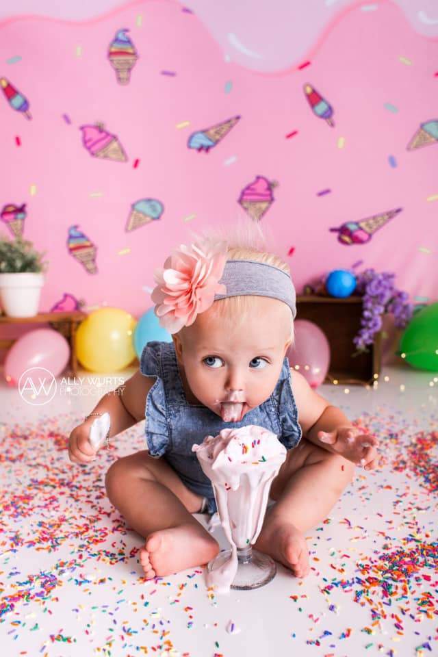 Kate Pink Background with Ice Cream Summer cake smash Backdrop Designed by JFCC
