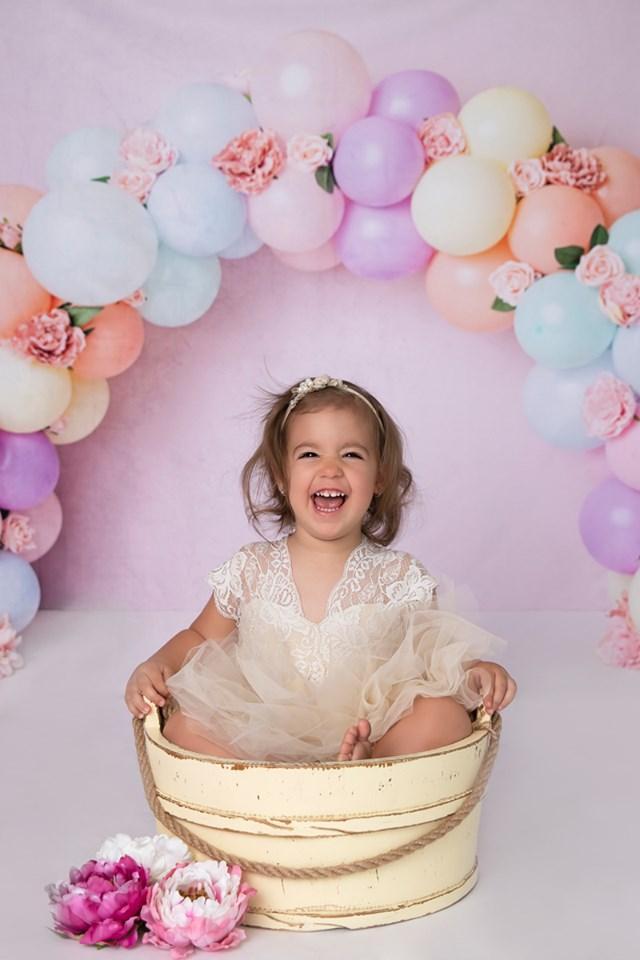 Kate Spring Balloons Rainbow with Flowers for Children Backdrop for Photography Designed by Kerry Anderson - Kate Backdrop AU