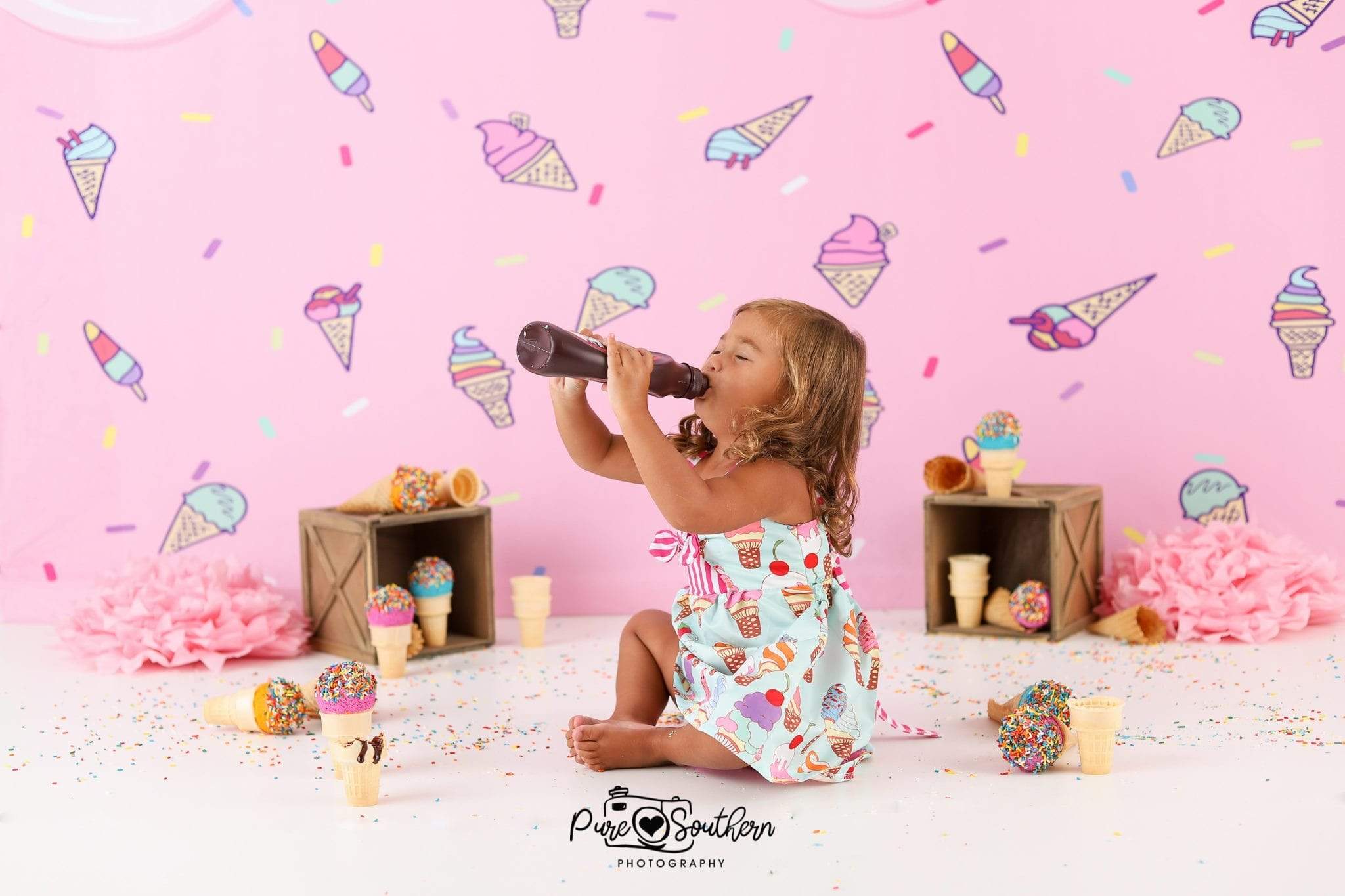 Kate Pink Background with Ice Cream Summer cake smash Backdrop Designed by JFCC - Kate Backdrop AU