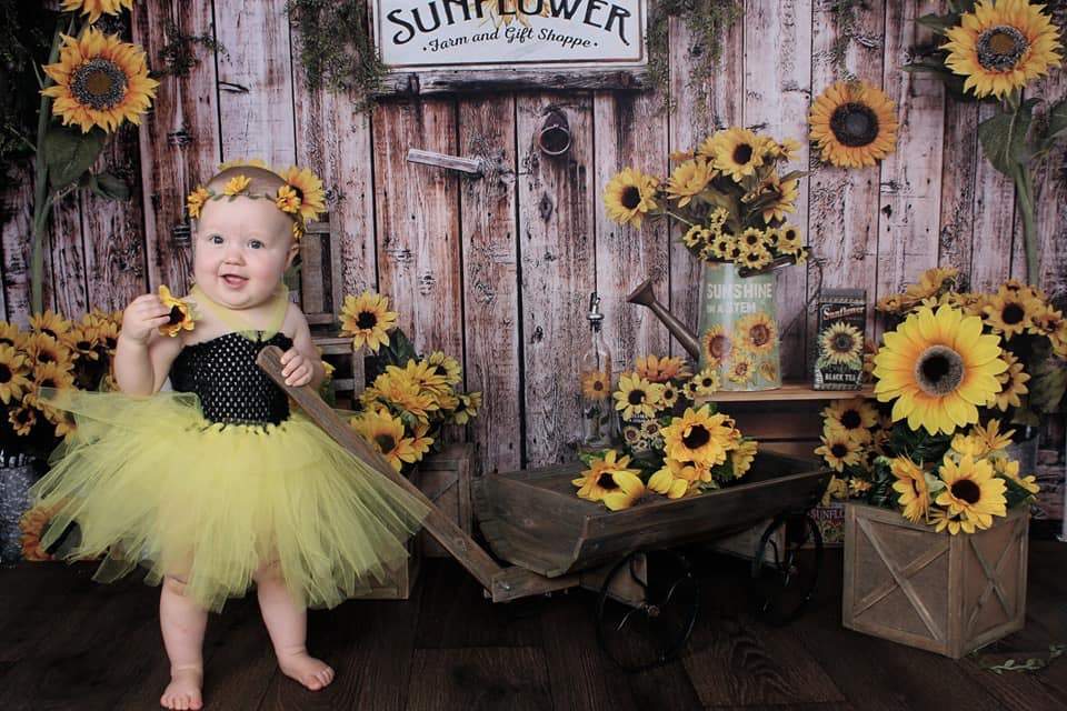 Kate Spring Sunflower Gift Shop Wood Fall Backdrop - Kate Backdrop AU