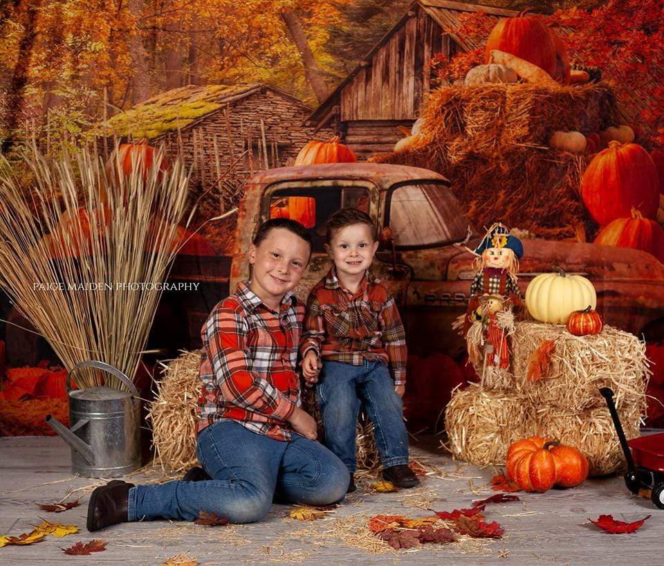 Kate Autumn Maple Forest With Pumpkins And Old Truck for Photography - Kate Backdrop AU