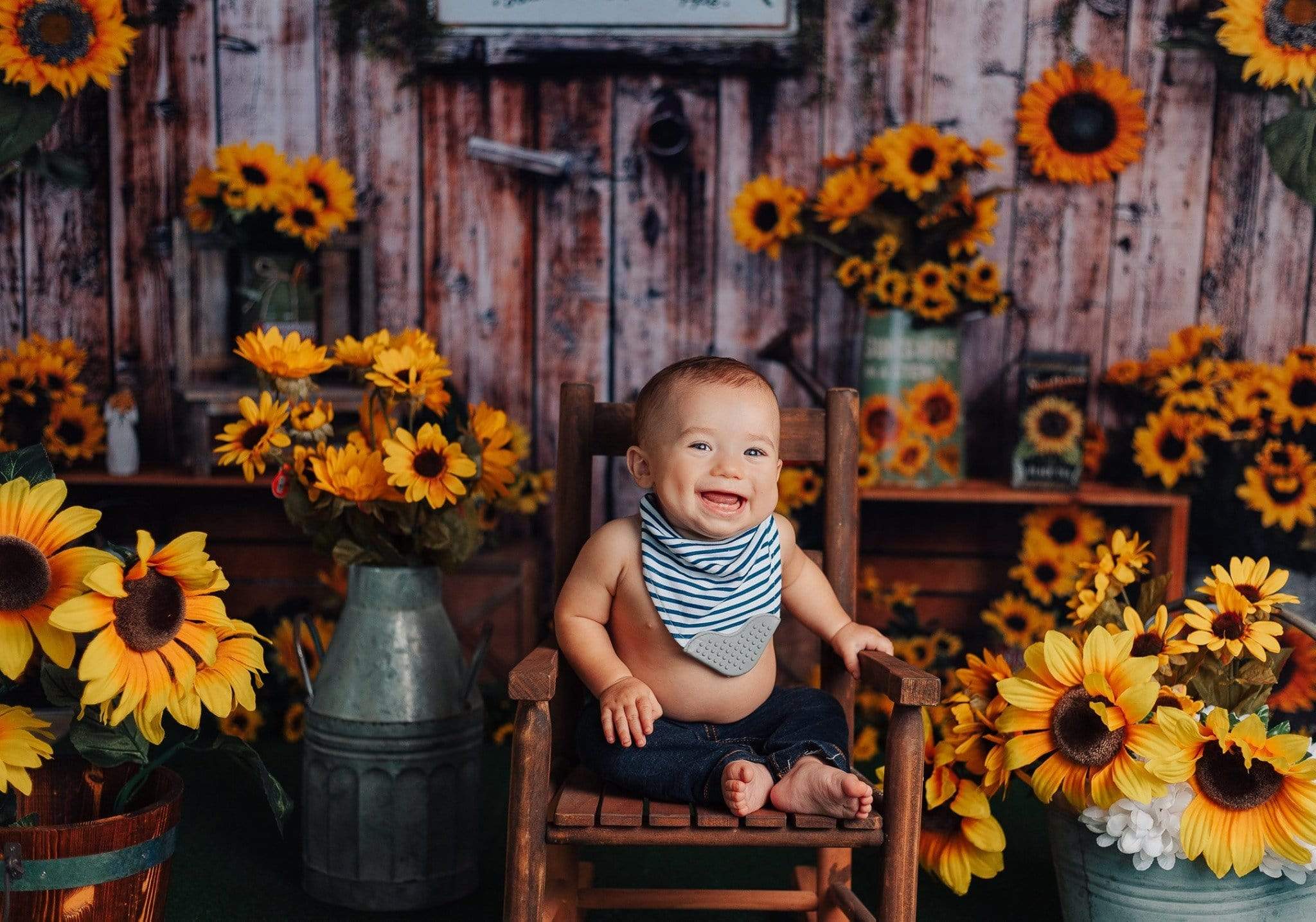 Kate Spring Sunflower Gift Shop Wood Fall Backdrop - Kate Backdrop AU