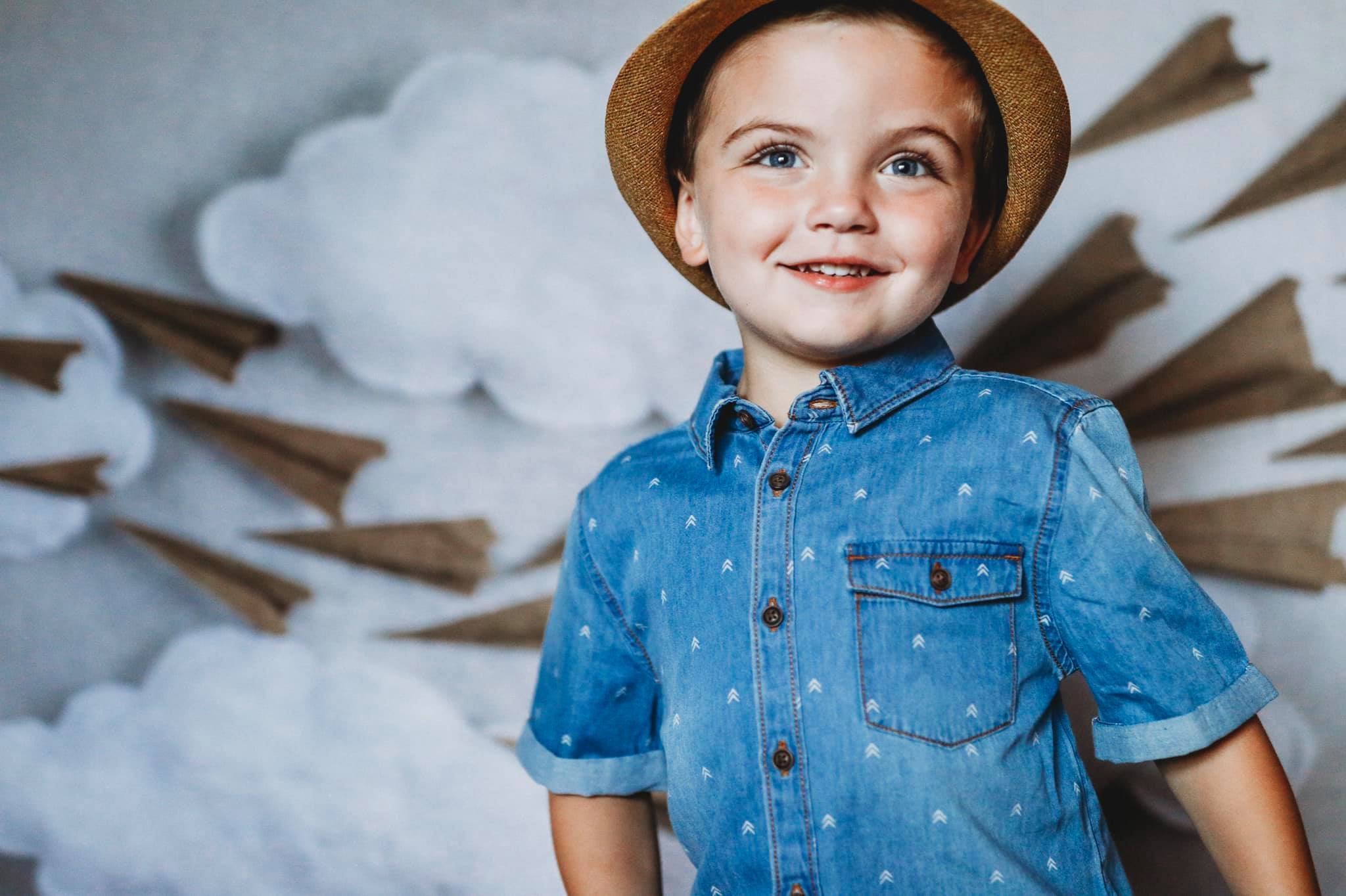 Kate Paper Airplane with Clouds Children Backdrop for Photography Designed by Danette Kay Photography