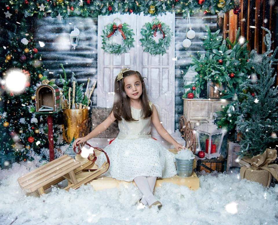 Kate Christmas Trees White Door Decorations  Backdrop for Photography