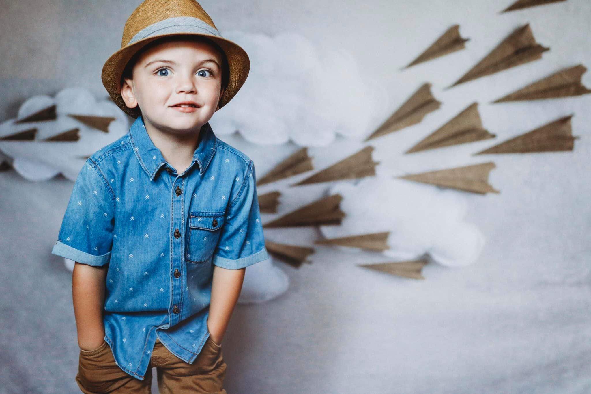Kate Paper Airplane with Clouds Children Backdrop for Photography Designed by Danette Kay Photography - Kate Backdrop AU