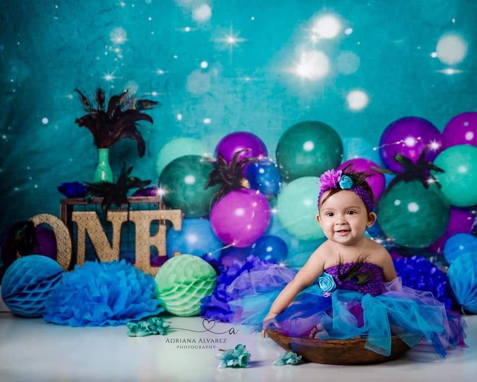 Kate 1st Birthday Balloons Bokeh Backdrop for Photography Designed by Cassie Christiansen Photography