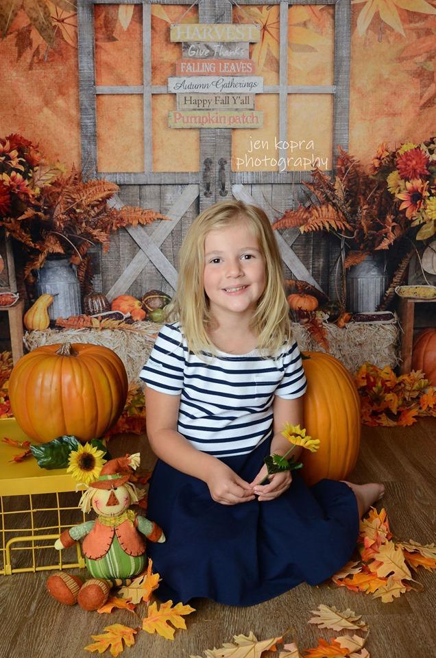 Kate Autumn Leaves with Pumpkins Thanksgiving Backdrop
