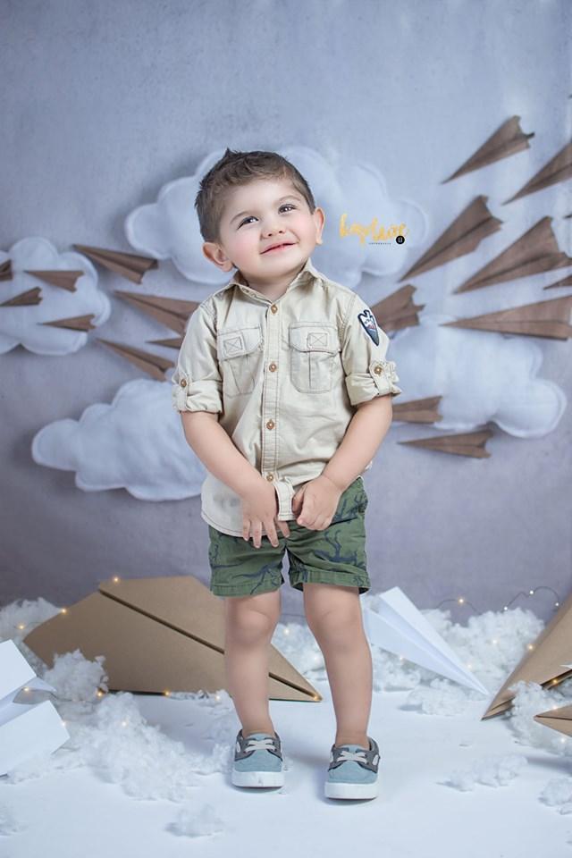 Kate Paper Airplane with Clouds Children Backdrop for Photography Designed by Danette Kay Photography