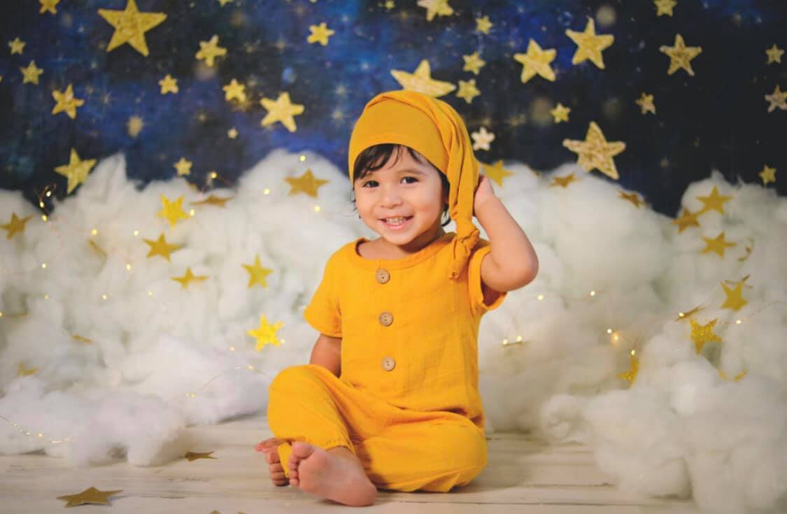 Kate Night Sky with Gold Stars Children Birthday Backdrop for Photography Designed by Mandy Ringe Photography