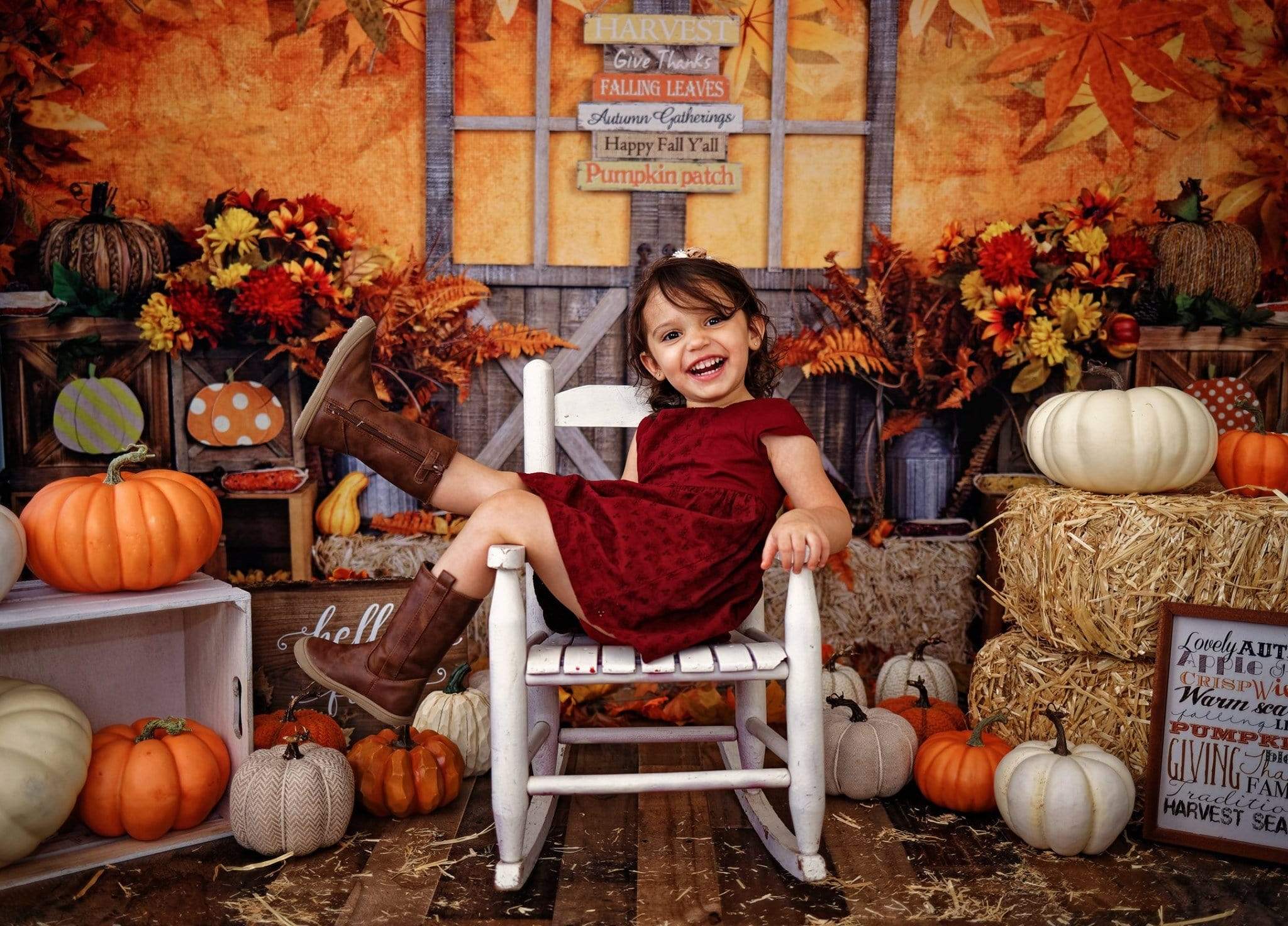 Kate Autumn Leaves with Pumpkins Thanksgiving Backdrop - Kate Backdrop AU