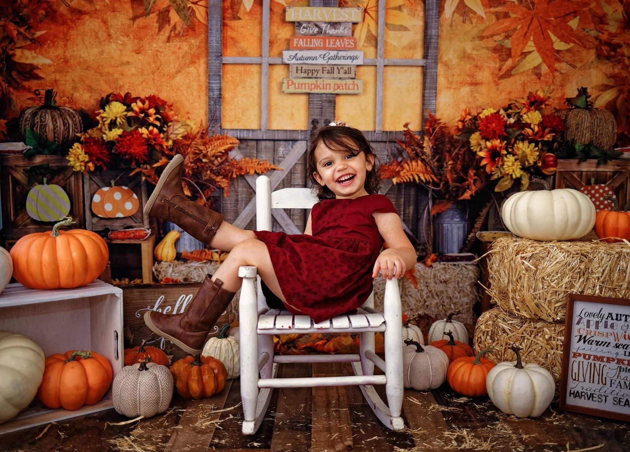 Kate Autumn Leaves with Pumpkins Thanksgiving Backdrop