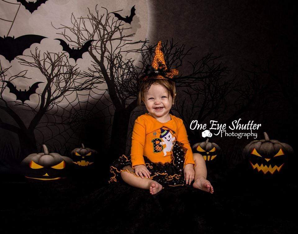 Kate Halloween Moon Gloomy Woods with Bats And Pumpkin Backdrop for Photography - Kate Backdrop AU