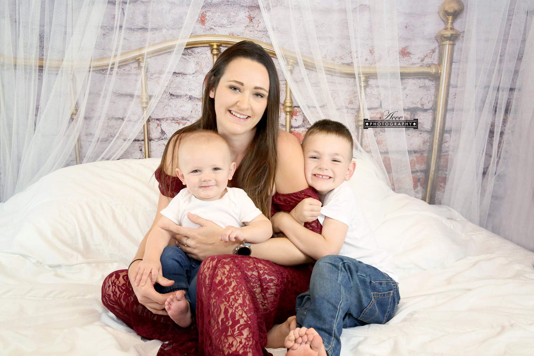 Kate Full Brass Bed Headboard Brick Wall Backdrop for Photography Designed by Pine Park Collection