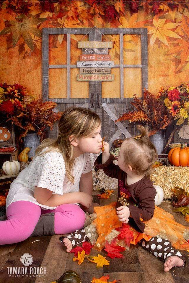 Kate Autumn Leaves with Pumpkins Thanksgiving Backdrop