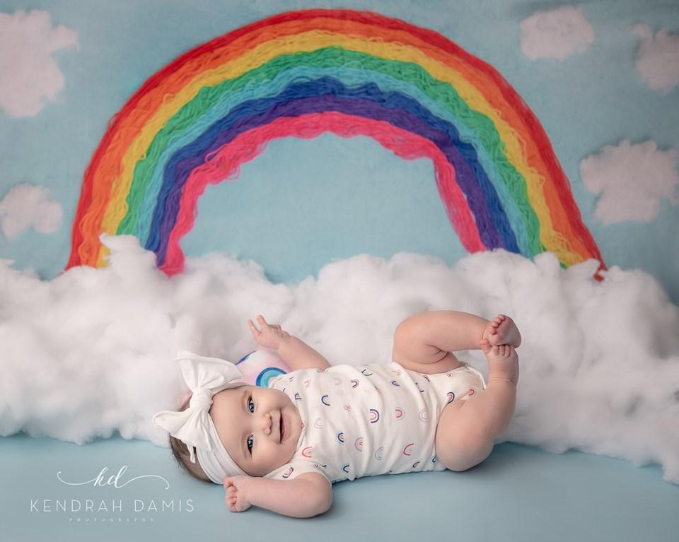 Kate Blue Background with Rainbow Children Backdrop for Photography Designed by Erin Larkins - Kate Backdrop AU