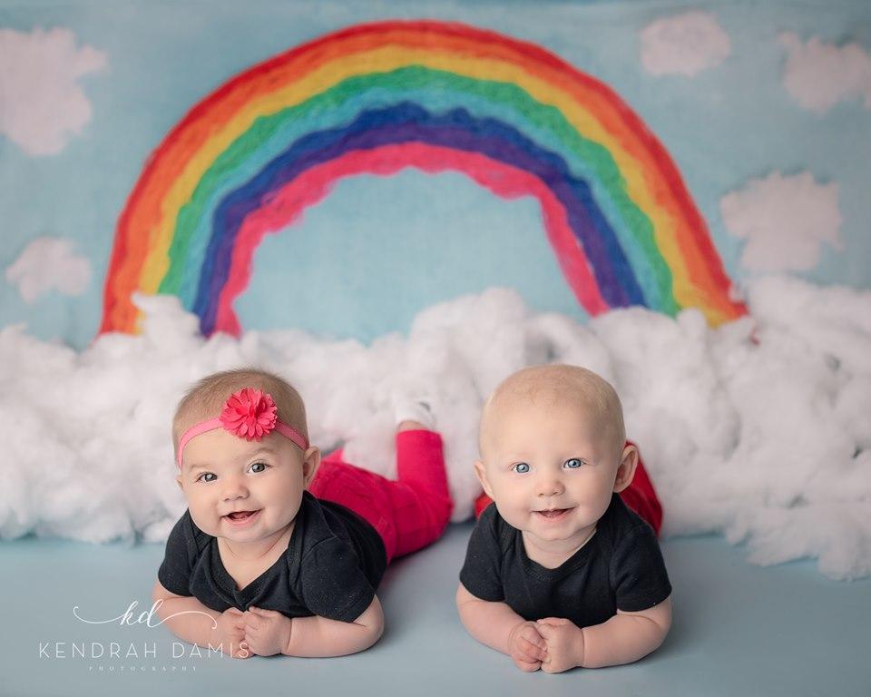 Kate Blue Background with Rainbow Children Backdrop for Photography Designed by Erin Larkins - Kate Backdrop AU