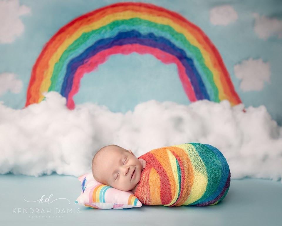 Kate Blue Background with Rainbow Children Backdrop for Photography Designed by Erin Larkins - Kate Backdrop AU