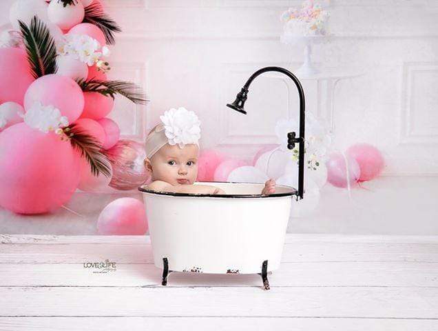 Kate Cake Smash White Wall with Pink Balloons Backdrop for Photography - Kate Backdrop AU