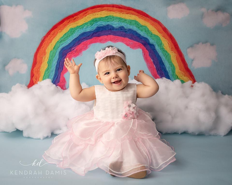 Kate Blue Background with Rainbow Children Backdrop for Photography Designed by Erin Larkins - Kate Backdrop AU