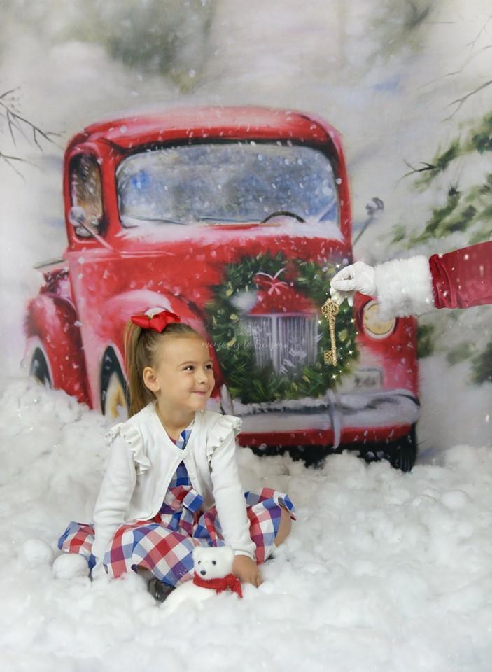 Kate Christmas Snowy Red Car Backdrop for Photography