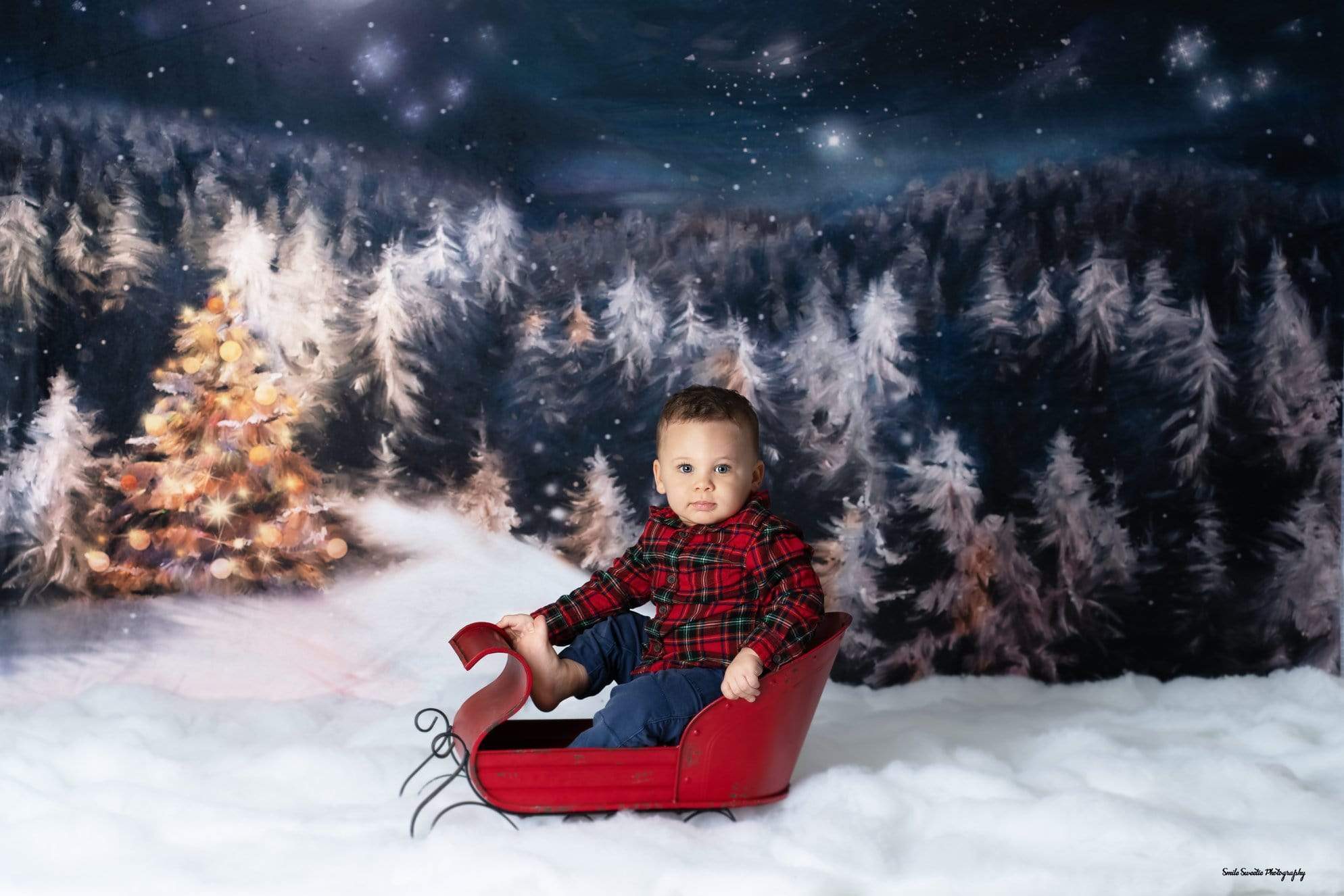 Kate Winter Dream Christmas Night Trees Backdrop for Photography Designed By Jerry_Sina - Kate Backdrop AU