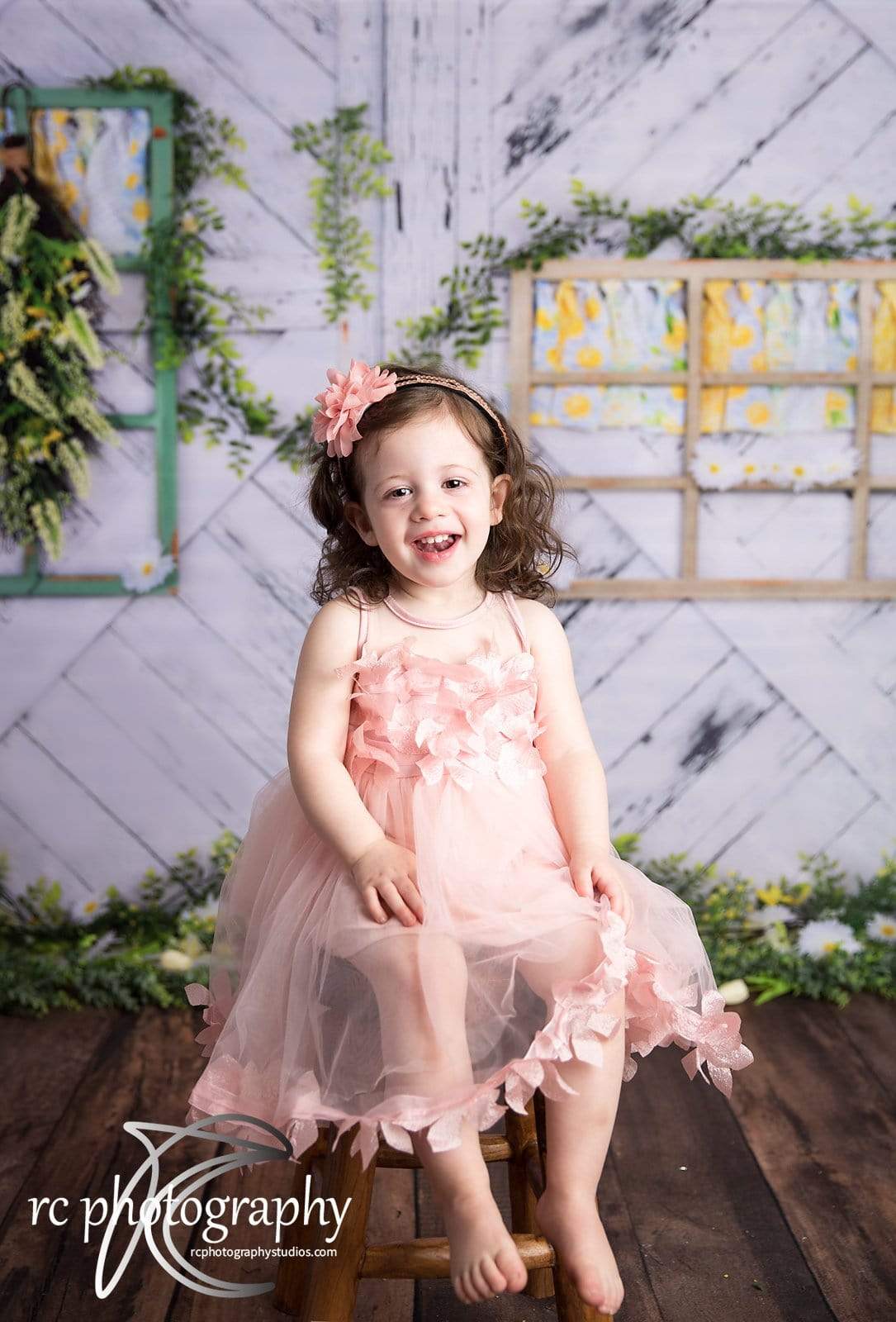 Kate Retro Wood Lemon color and Daisies  Spring Backdrop - Kate Backdrop AU