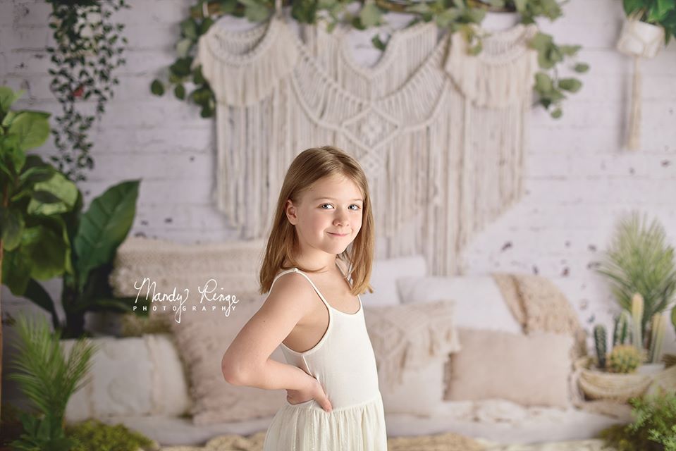Kate Boho Macrame Floor Pillows with Plants Spring Backdrop Mother's Day Designed By Mandy Ringe Photography - Kate Backdrop AU