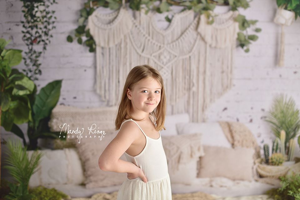 Kate Boho Macrame Floor Pillows with Plants Spring Backdrop Mother's Day Designed By Mandy Ringe Photography