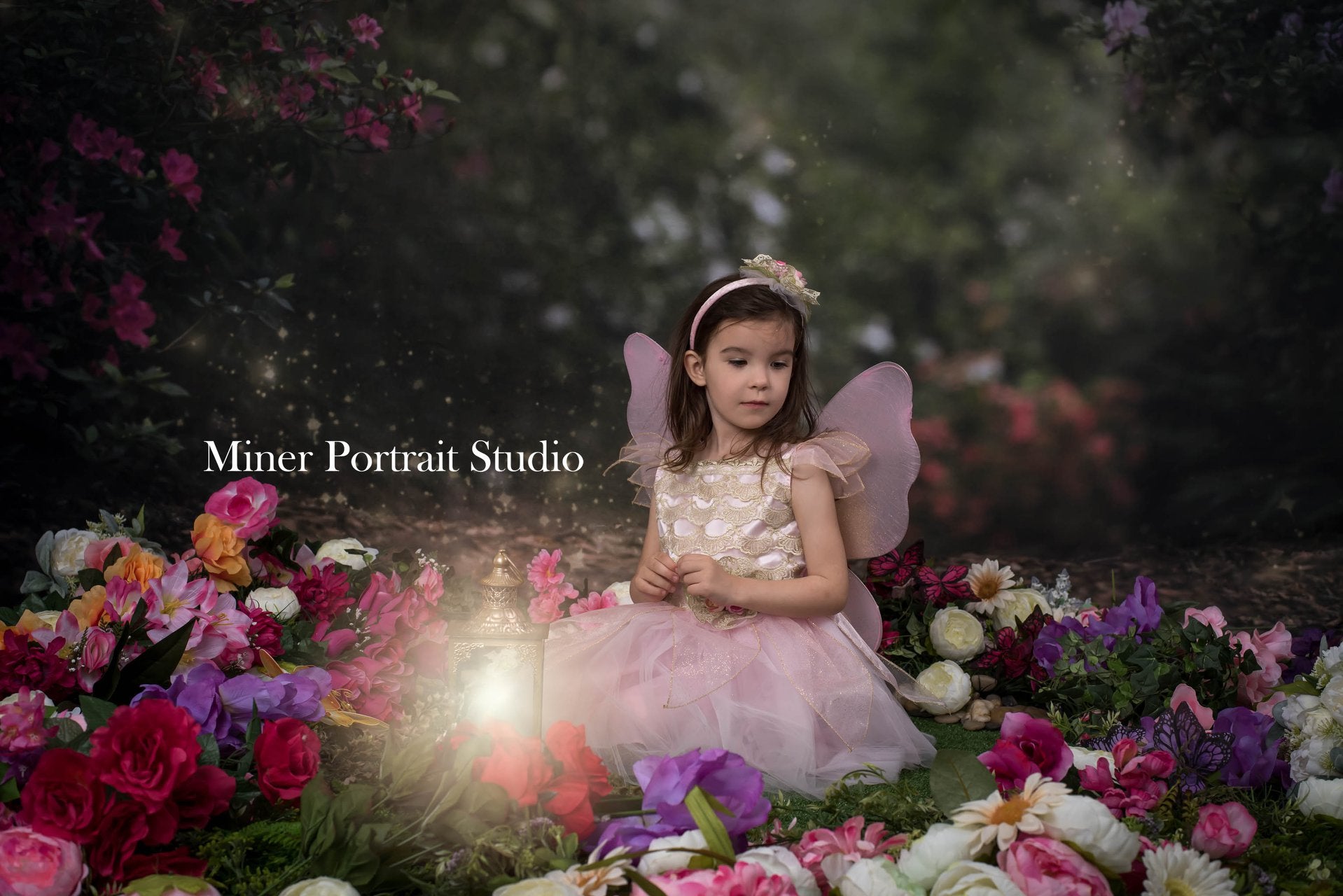Kate Pink Floral Garden Fairy Lights spring Backdrop for Photography Designed by Pine Park Collection