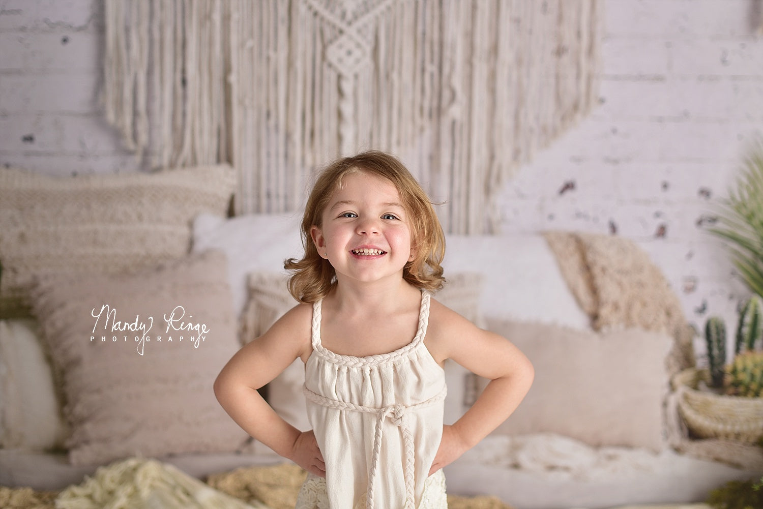 Kate Boho Macrame Floor Pillows with Plants Spring Backdrop Mother's Day Designed By Mandy Ringe Photography - Kate Backdrop AU