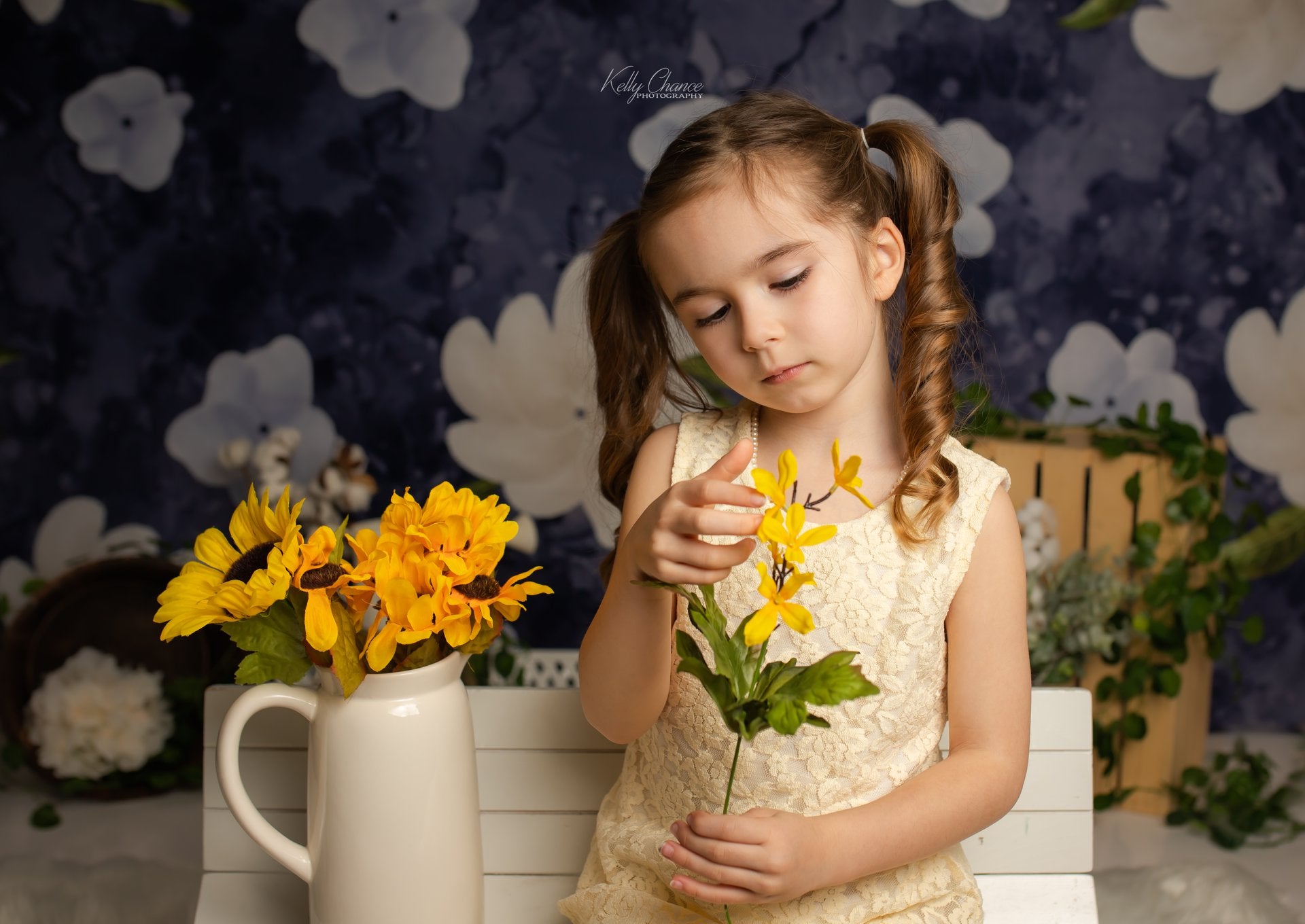 Kate Navy Flower Spring Backdrop Designed by Megan Leigh Photography - Kate Backdrop AU
