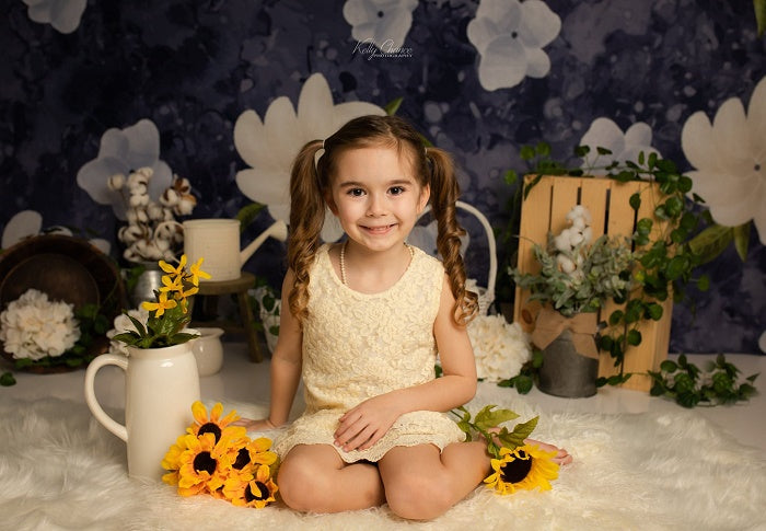 Kate Navy Flower Spring Backdrop Designed by Megan Leigh Photography - Kate Backdrop AU