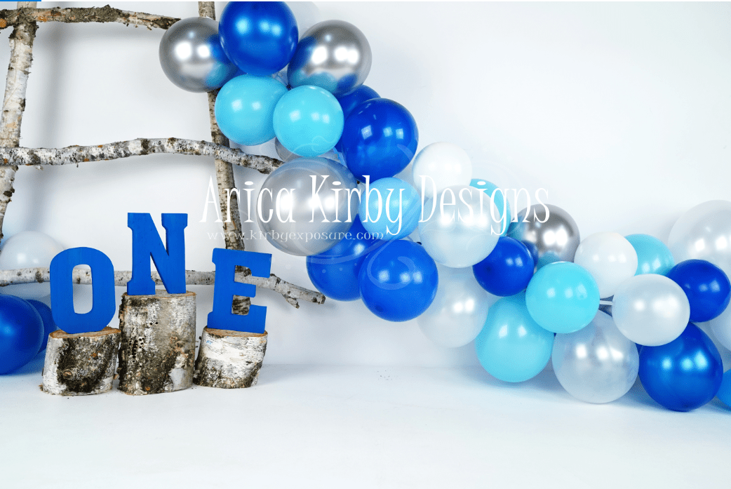 Kate Birchy Blue Balloons First Birthday Backdrop Designed by Arica Kirby - Kate Backdrop AU