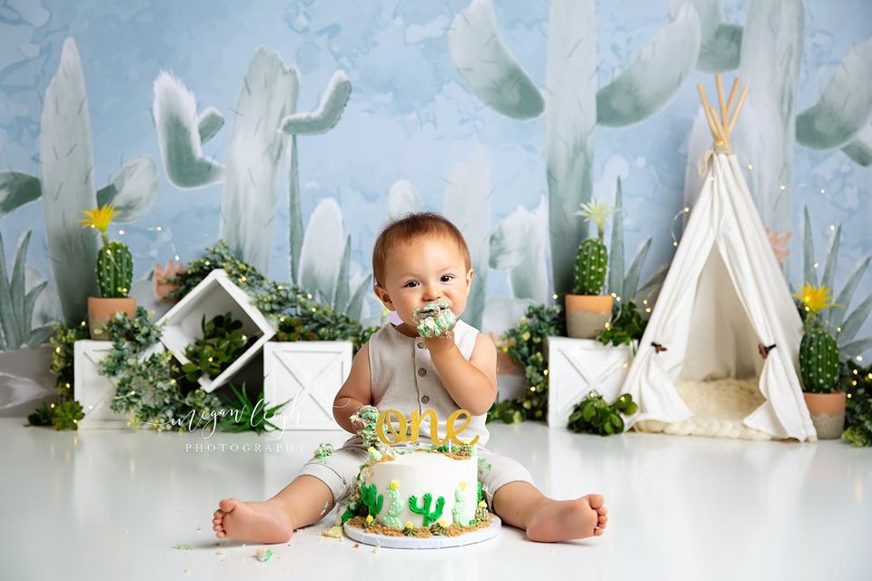 Kate Cactus Spring Children Birthday Backdrop Designed by Megan Leigh Photography - Kate Backdrop AU