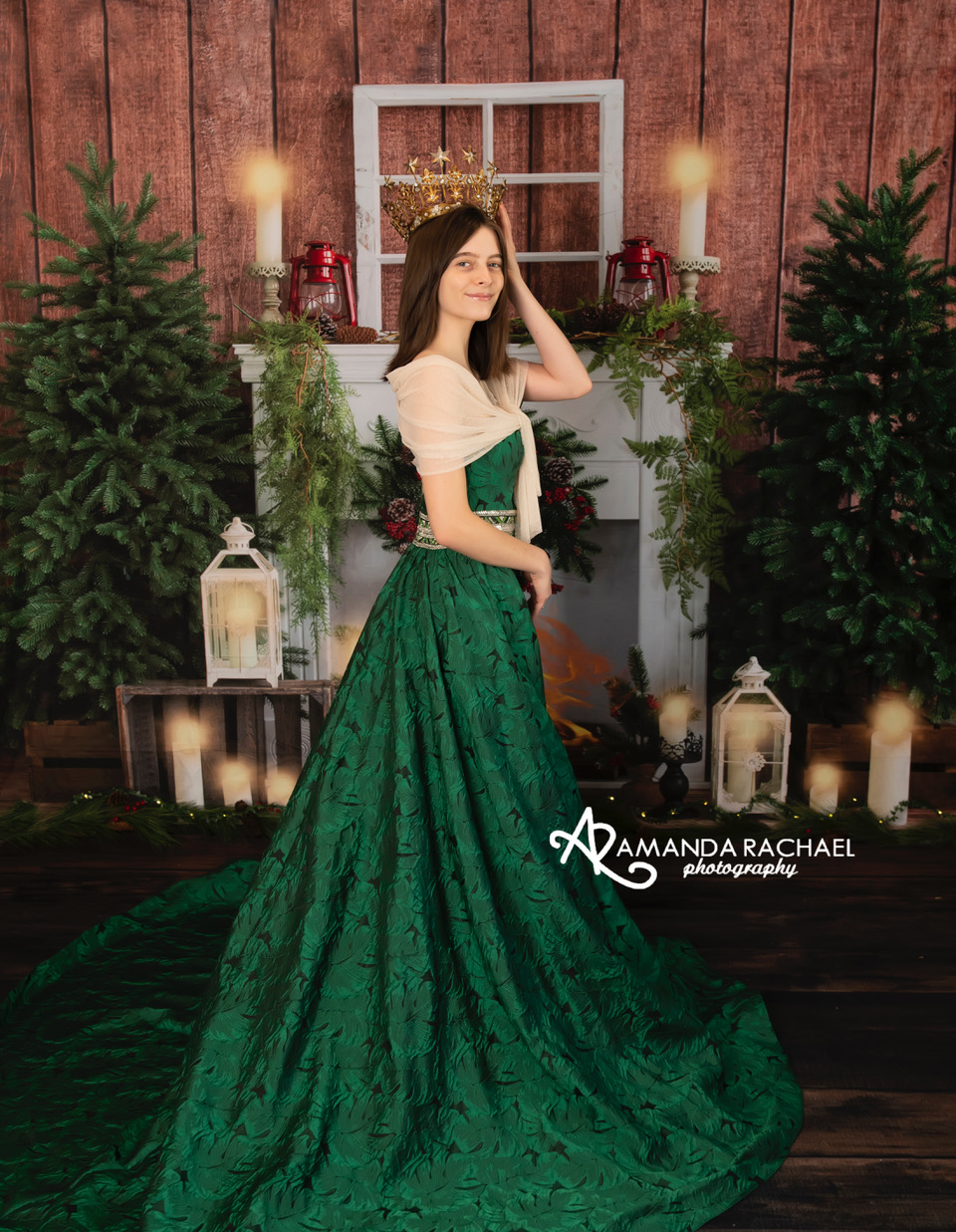 Kate Christmas Fireplace Candlelight Wooden Backdrop Designed by Emetselch