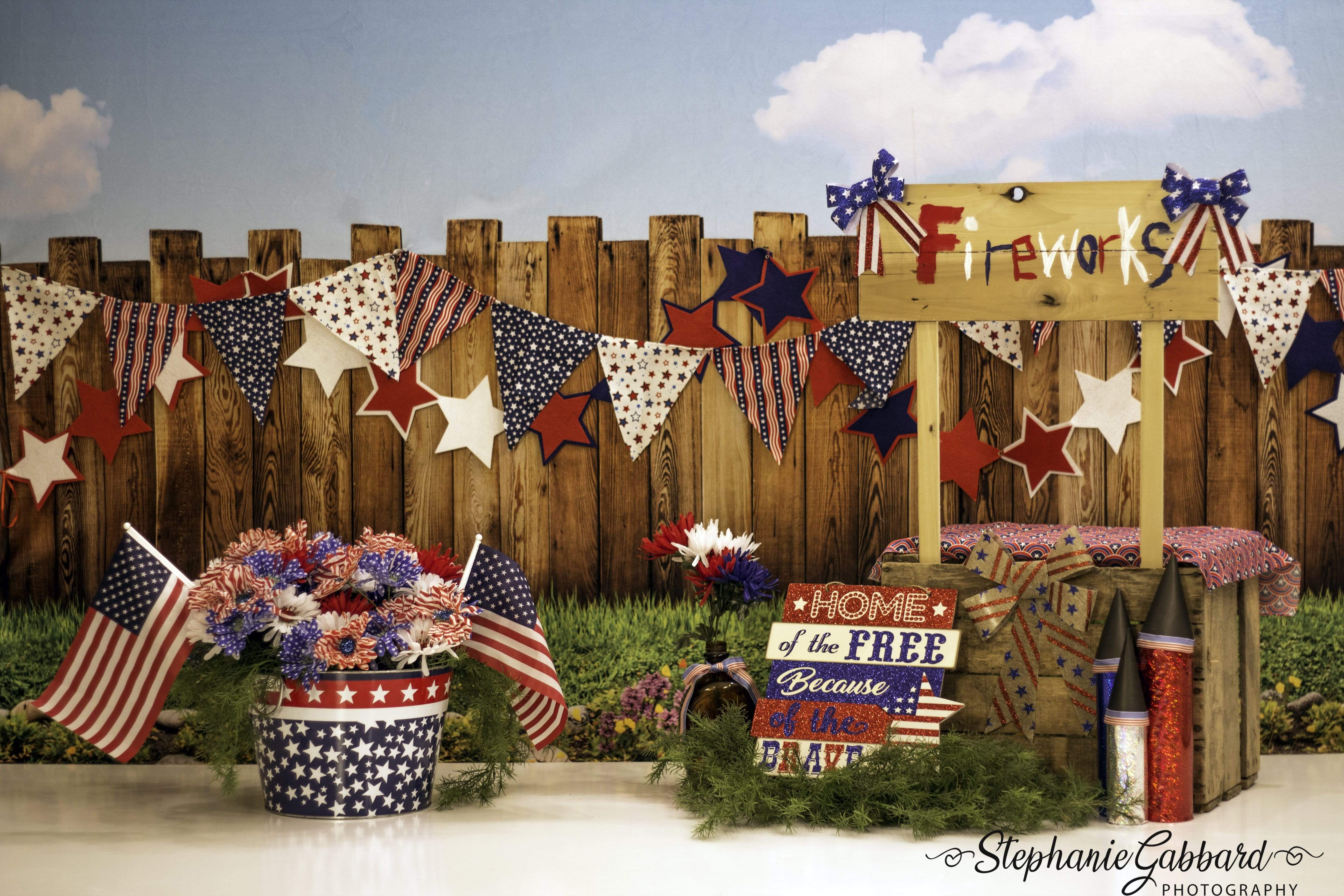 Kate American Fireworks Cabinet 4th of July Children Backdrop for Photography Designed by Stephanie Gabbard