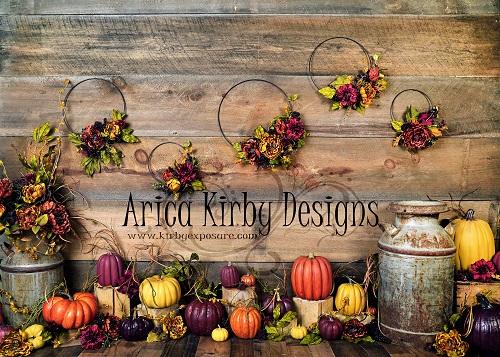 Kate Fall Floral Hoops and Pumpkins Backdrop Designed by Arica Kirby - Kate Backdrop AU