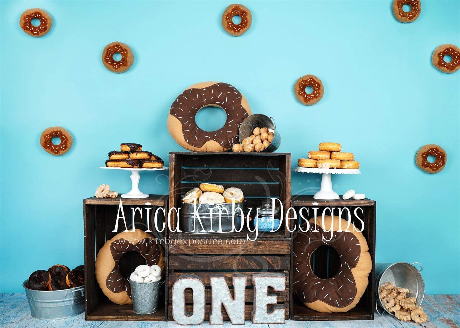 Kate 1st Birthday Blue Donut ONE Backdrops Designed by Arica Kirby