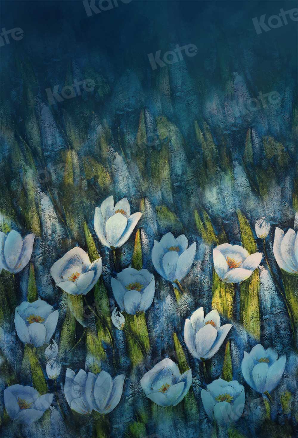 Kate Fine Art Abstract White Flowers Backdrop Blue for Photography - Kate Backdrop AU